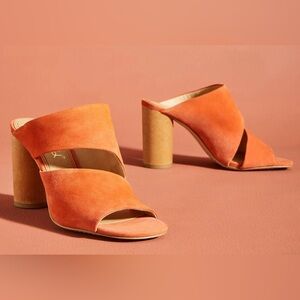 Anthropologie Splendid Serenade Burnt Orange Suede Block Heel Mules Size 8.5